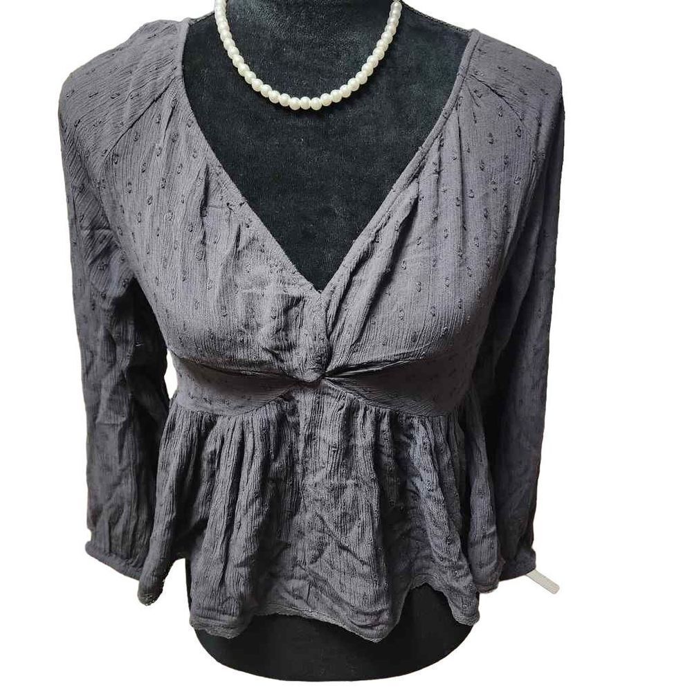 American Eagle NWT Swiss Dot Cropped Long Sleeve Blouse
